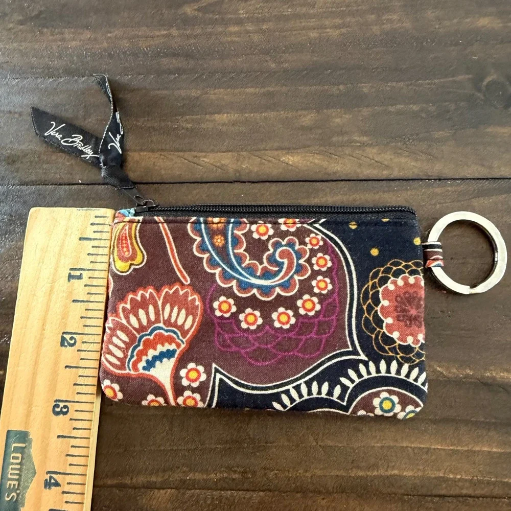 Vera Bradley Zip ID Case Womens‎ Brown Paisley Key Chain Wallet Coin Purse